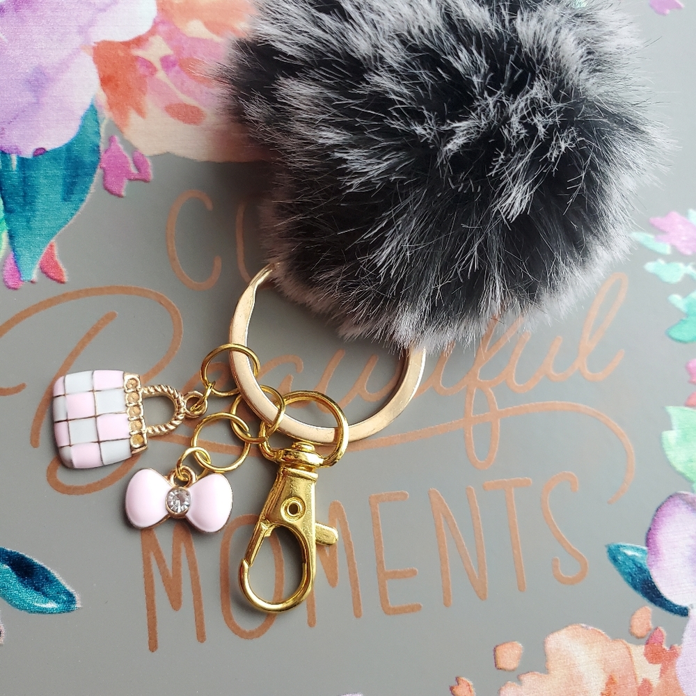 Pom Pom keychain with charms